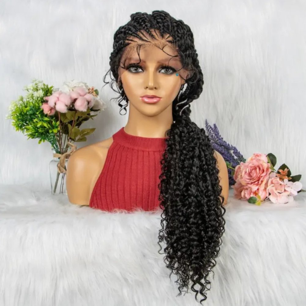 Cornrow Box Braided Wigs With Baby Hair Lace Front Synthetic Braiding Wigs
